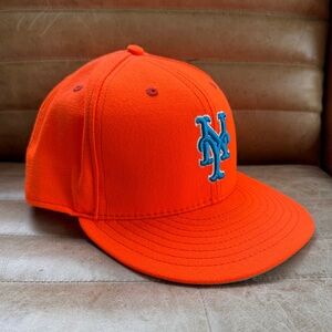 New Era New York Mets Saftey Orange 2017 Players Weekend, Gray UV 7-3/8 Worn